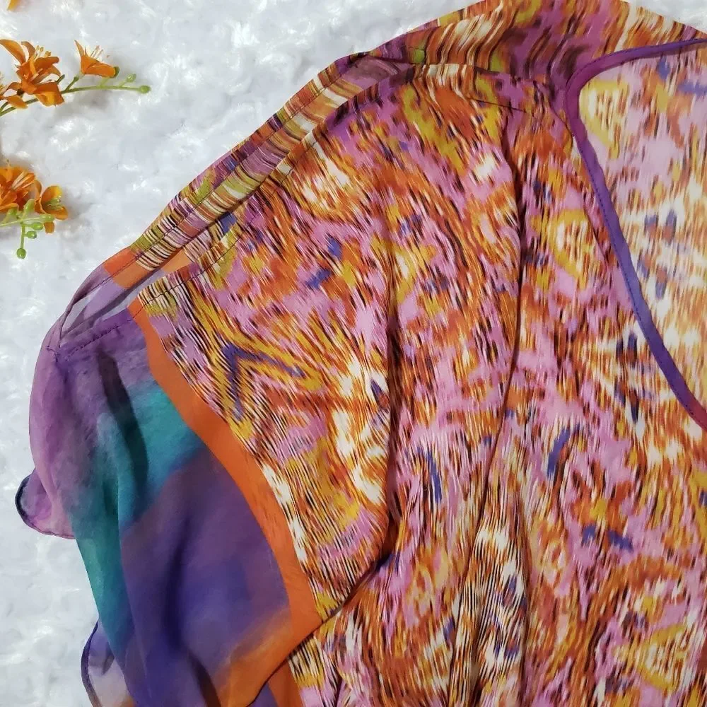 Susan Graver size medium multicolored sheer pullover blouse with cold sh…